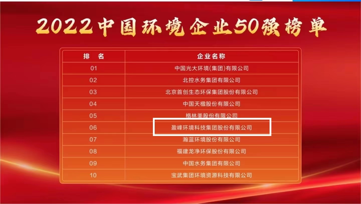 MK体育环境连续5年荣登“中国环境企业50强”榜单